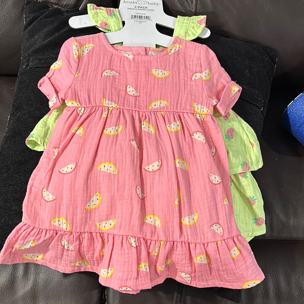 Koala Kids Green and Pink Strawberry Dress Set
